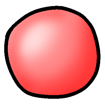  a pale red circle shaded to be darker red in the bottom right and with a white highlight in the top left using a smooth gradient